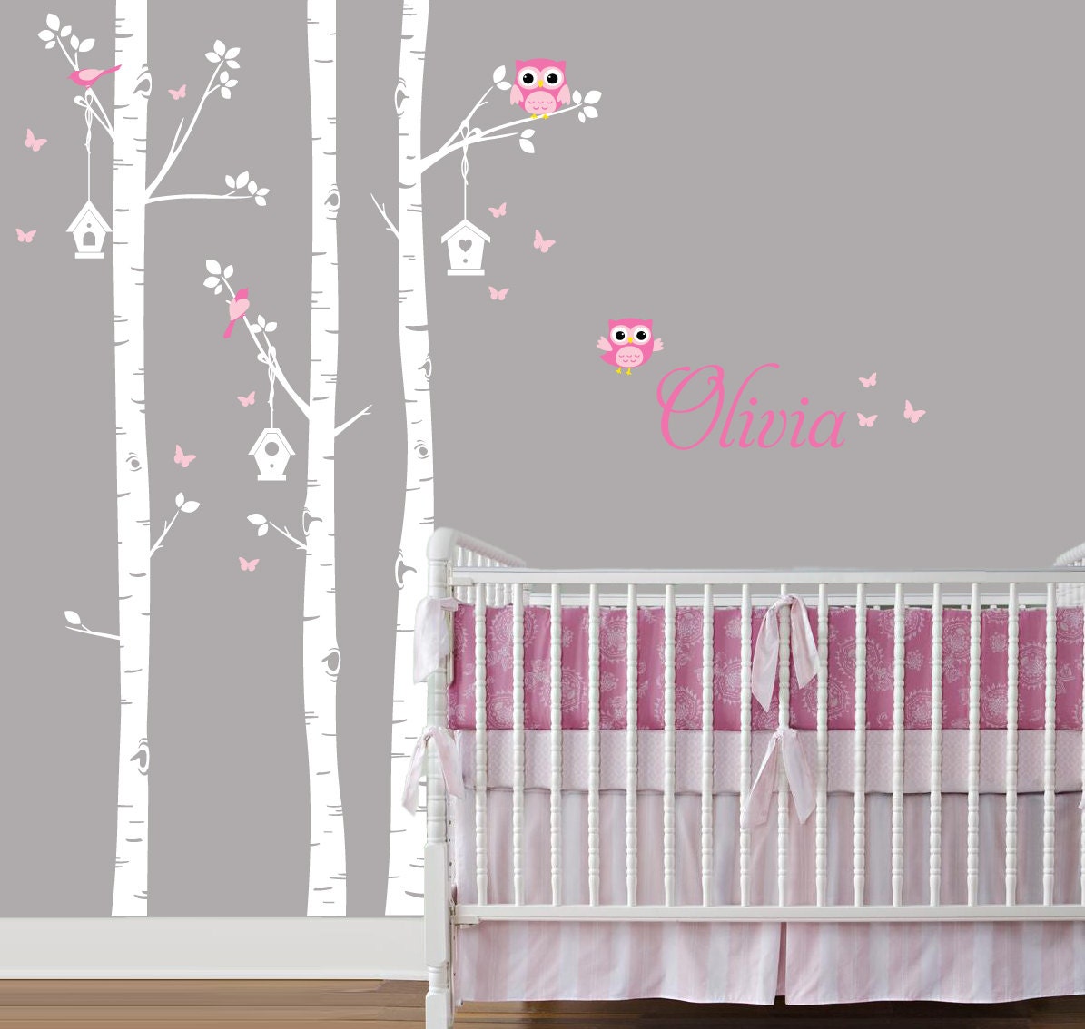 Birch Forest, Birch Tree and Owl Decal, Birch trees, Birch Trees for Nursery, Living Room, Kids or Childrens Room
