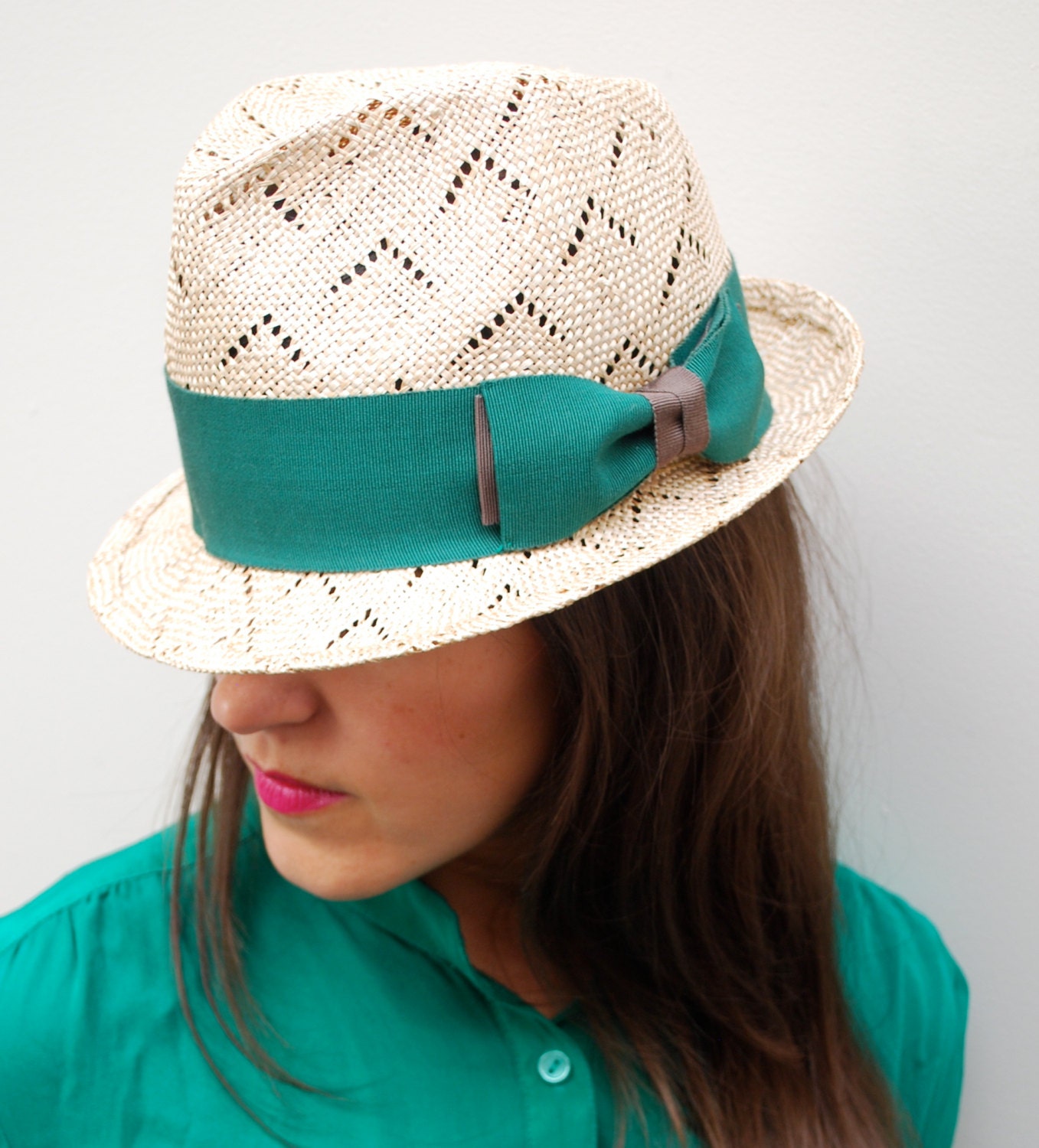 Patterned Straw Fedora / trilby / Mens or Womens Hat