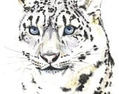 Snow leopard print, 5x7  from original painting, exotic endangered animals leopard painting earthspalette