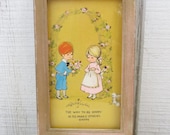 Vintage 70's Art Love Happy Couple Best Friends Retro Child Painting Love and Friendship Bunny