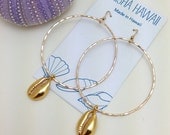 Cowrie Shell Casted Hoop Earrings 14kt Gold Filled