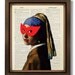 LIVING ROOM DECOR, Home Office Decor, Vintage Dictionary Art Print, Mixed Media Poster, Hand Painting Old Book Page - Girl with a Red Mask