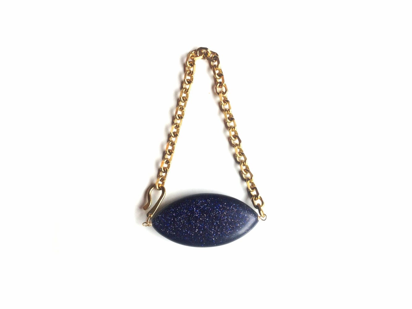 navy goldstone and vintage brass chain bracelet