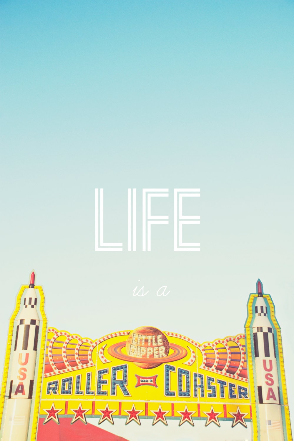 Fine Art Photography -  retro fair roller coaster ride carnival vintage children kids 8x10  yellow wall art decor