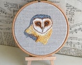 Hand Embroidered Barn Owl Wall Hanging
