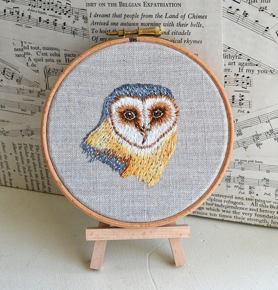 Hand Embroidered Barn Owl Wall Hanging