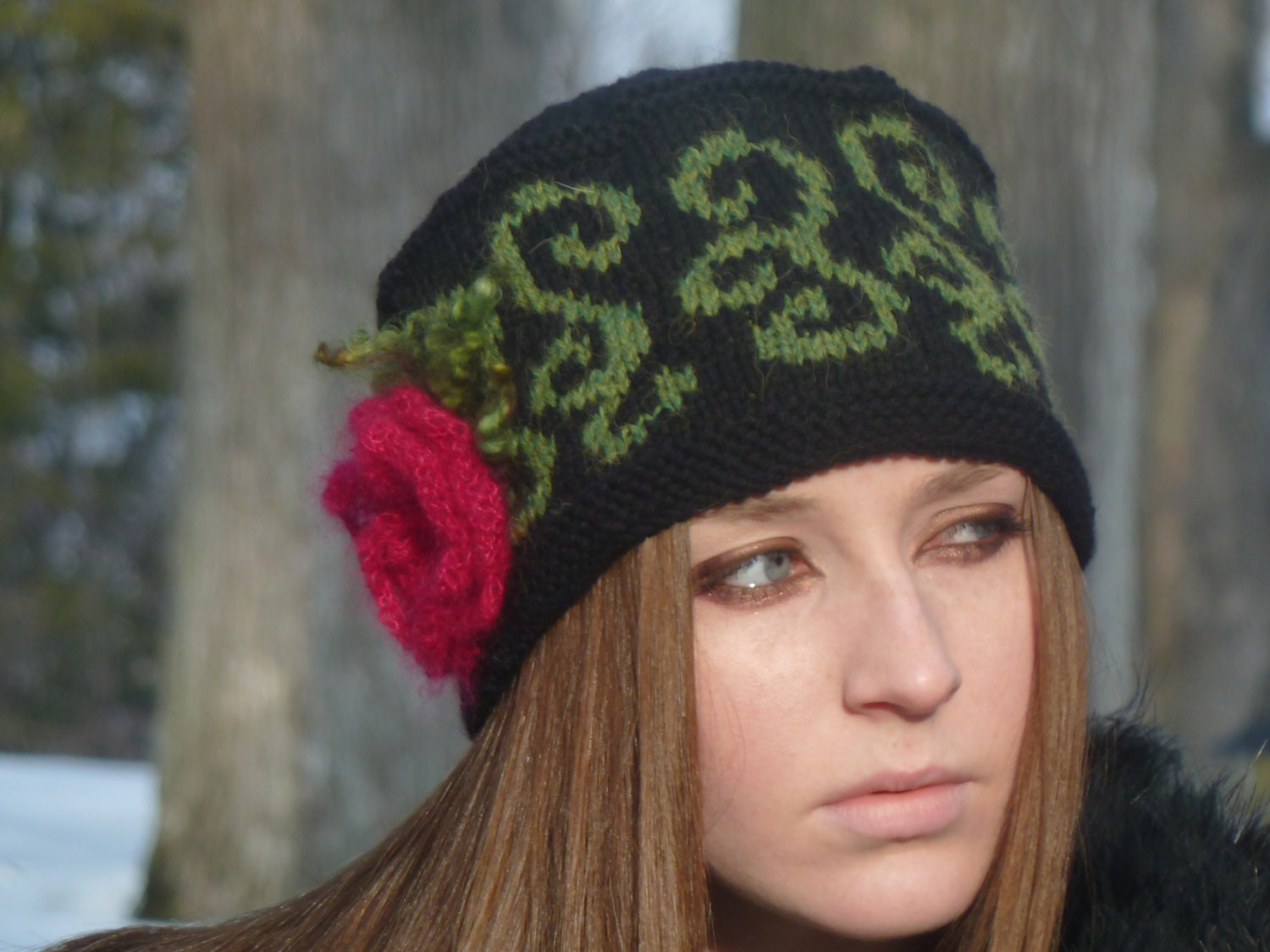 Glamor Gal Hand Knitted Toque- Swirl Pattern
