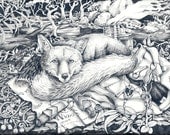 Fox - original graphite wildlife nature illustration
