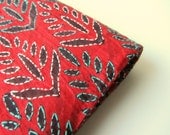 Red black hand embroidered blokprint tussar silk fabric nr 230 piece of 2,5 meters
