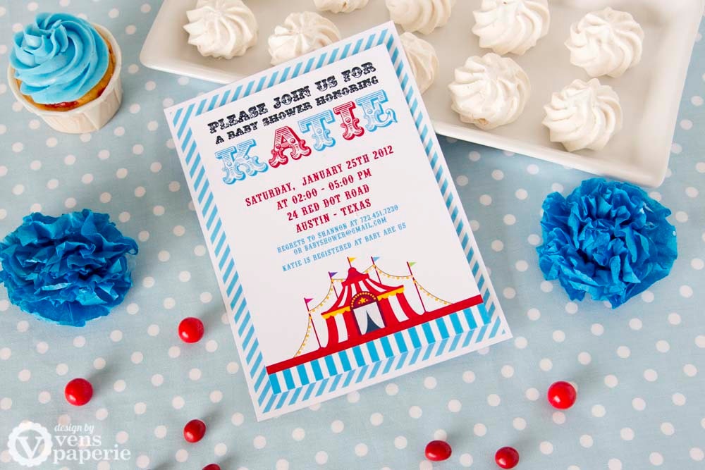 DIY PRINTABLE Invitation Card - Vintage Blue Circus Carnival Baby Shower Invitation - BS801CA1a1 Il_170x135