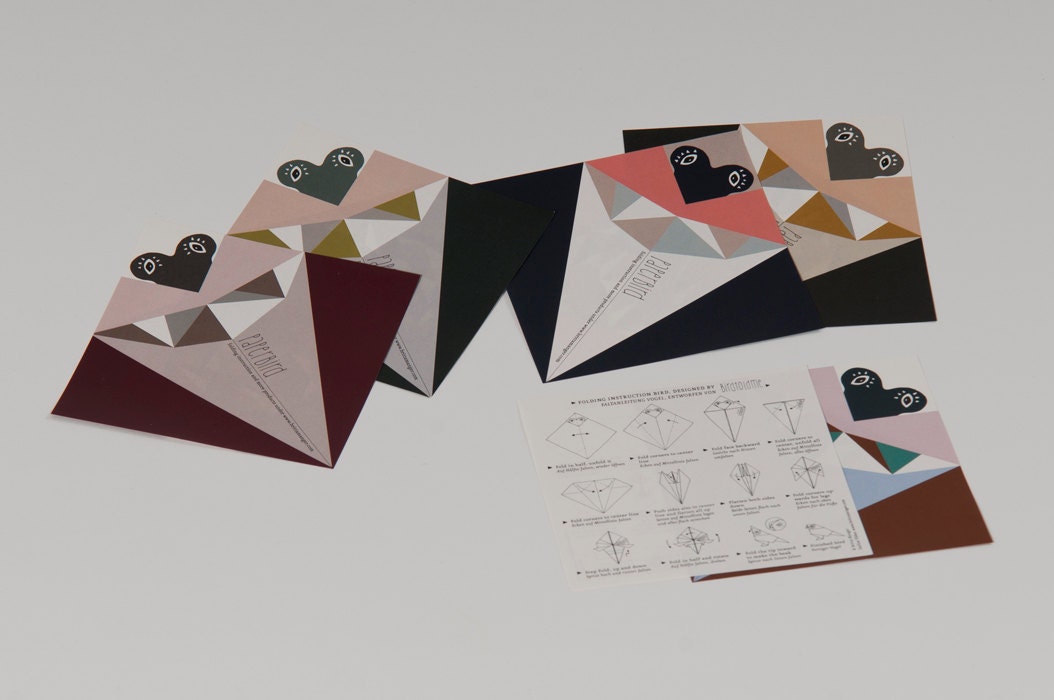 10 DIY birds of one colour variation, foldingdrafts & foldinginstruction (paper, video)