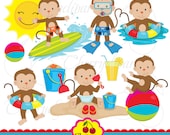 Summer beach time monkeys for boys digital clipart set -Personal and Commercial Use-paper crafts,card making,scrapbooking,web design