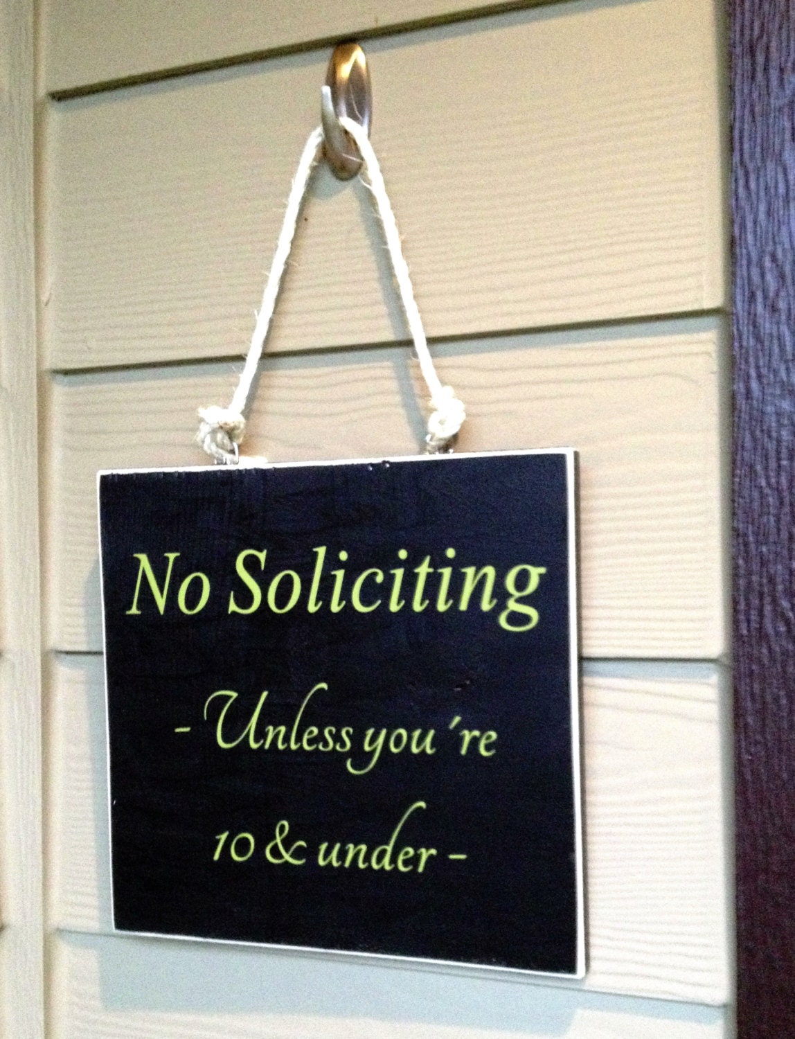 No Soliciting Front Door Sign-Wood Door Hanger-Welcome-No Soliciting Sign