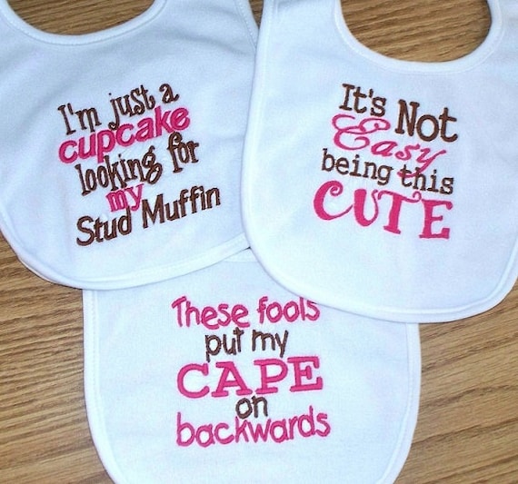 Baby Girl Bib Set - Cape on Backwards Cupcake & Cute / Pink and Brown