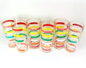 Striped Glassware Set Colorful Vintage Retro Drinking Glasses Set of 6