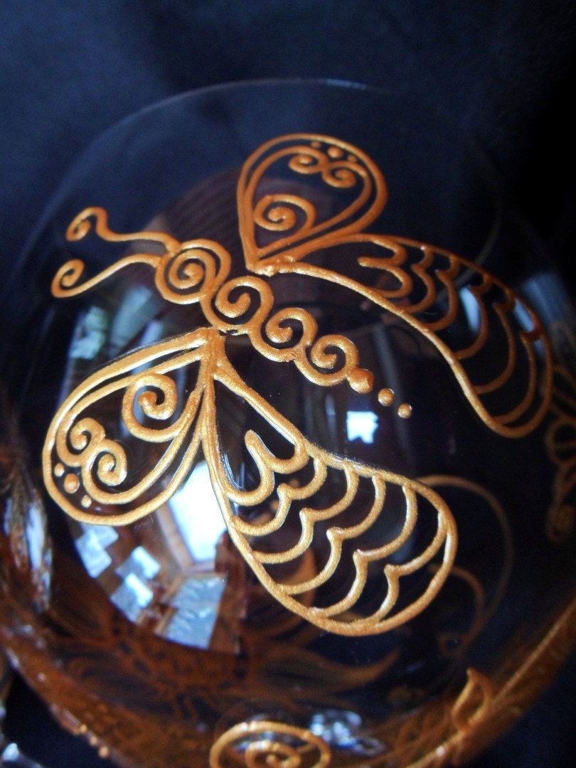 BUTTERFLY wine GLASS (2) One of a kind custom .option to PERSONALIZE.Symbolize liberation, transformation, new beginnings