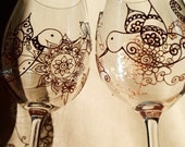 Mehndi Designs Glassware HUMMINGBIRD symbolizes love, joy, beauty. CUSTOM Hand Painted set of two. Option to PERSONALIZE