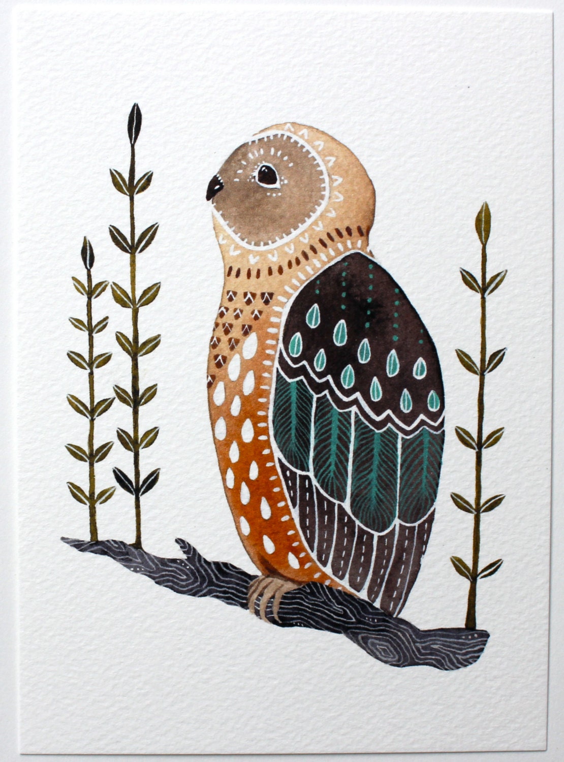 Owl Illustration Painting - Watercolor Art - Large Archival Print - 11x14 Little Owl Mosi