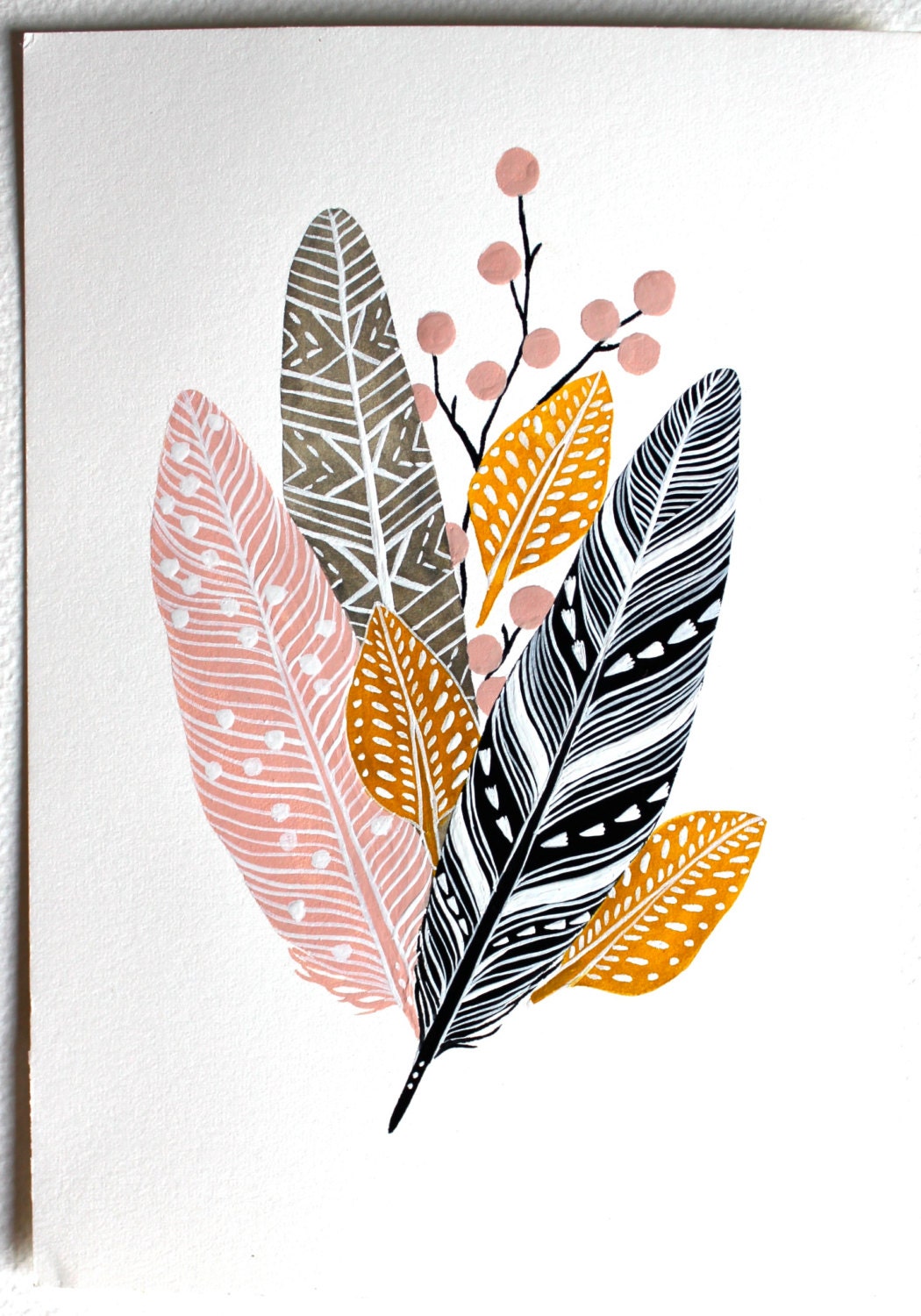 Feather Painting - Watercolor Nature Art - Large Archival Print - 11x14 Feather Bundle
