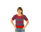 Vtg 80s Liz Claiborne Rainbow Striped Sweater Top Silk Blend Small