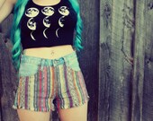 Handmade Phases of the Moon, Crop Top, Racer Back, Backless, Festival, Aztec, Screenprint, Hippie, Women, Hippie, Bohemian, Moon, Tank
