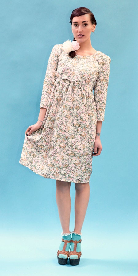 The 'Florance' Floral Liberty Print Dress With Empire Waistline and Bow Detail