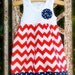 SALE - 4th of JULY - red chevron dress with contrasting navy polkadot fabric & hand-sewn yo-yo