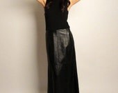 vintage 70s knit and leather matrix dress - maxi dress - leather skirt and collar - black leather babe - small S medium M
