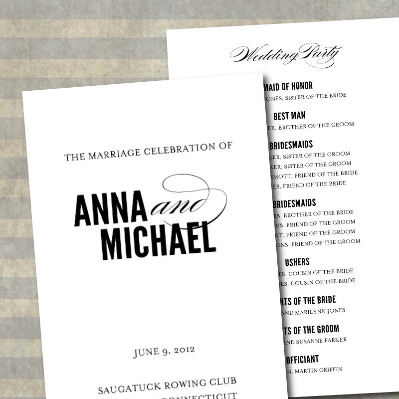 Printable Wedding Program -- Classic Script No. 1 Collection