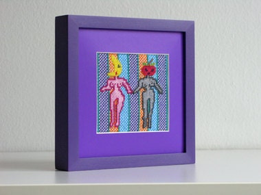 Female Nude, Modern Needlepoint, Purple Wall Art
