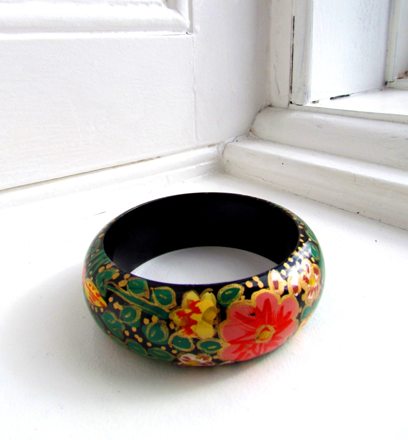 Vintage hand painted wooden bangle