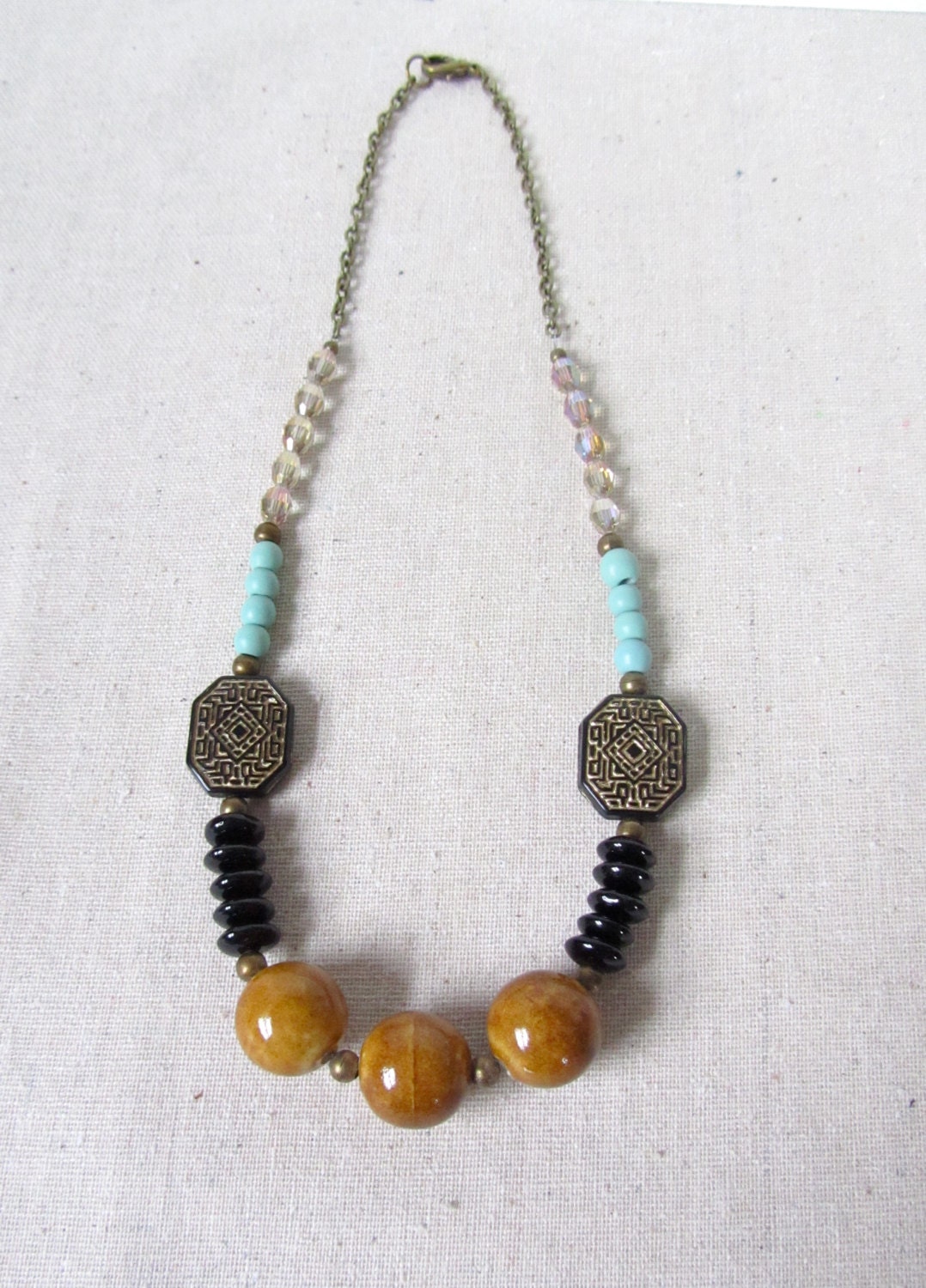 Statement Necklace, Bohemian, Southwestern, Mixed Media, Porcelain