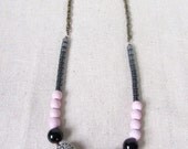 Statement Necklace, Gray & Pink, Mixed Media Jewelry, Geometric, Bohemian, Southwestern