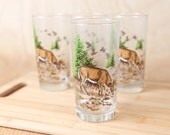 Vintage Libbey Glassware w/ Buck / Deer Outdoor Scene, 12 1/2 oz. (set of 4)