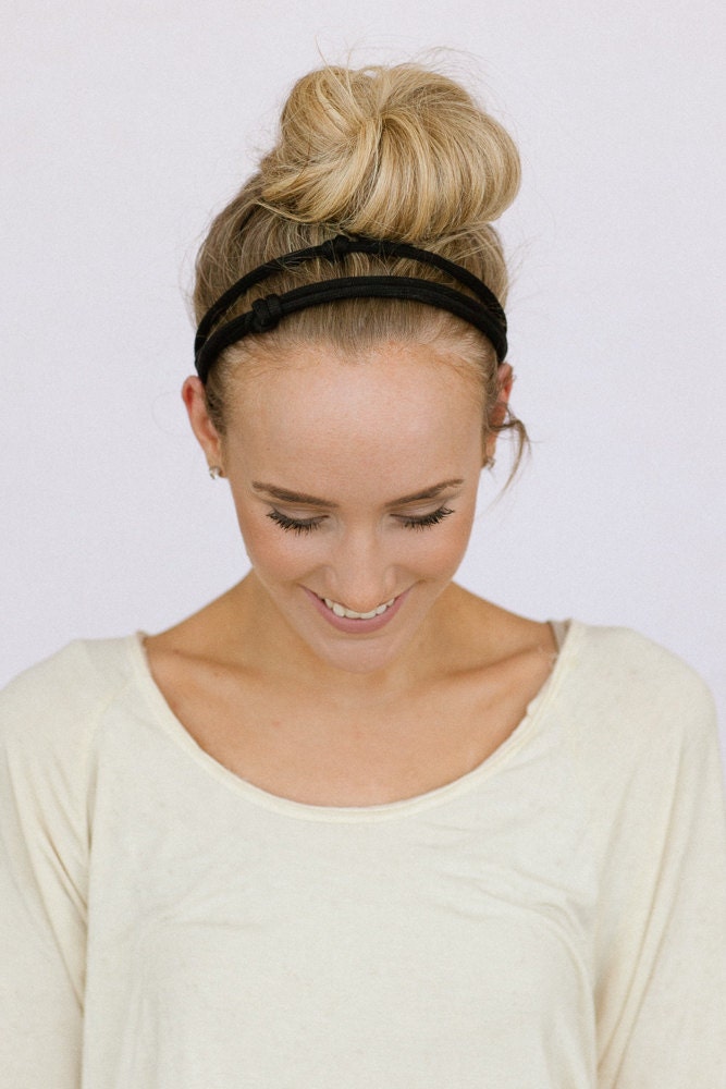 Multi Layer Knot Headband Non-Slip Thin Head Band Boho Hair Band Fashion Hair Accessories (Layered Knotted Black)