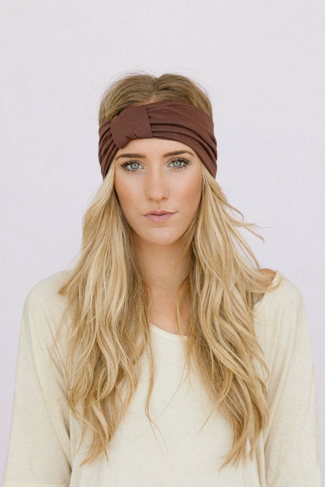 Mocha Turband Headband Wide Head Wraps Brown Sparrow Headband Stretchy Jersey Hair Band Ruched with Fabric Wrap