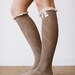 Lace Boot Socks Over the Knee Lacy Taupe Boot Socks with Crochet Lace Trim and Buttons Women's Legwear Fashion Accessories