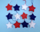 1 Dozen Handmade Felt Mini Red White & Blue Star Ornaments