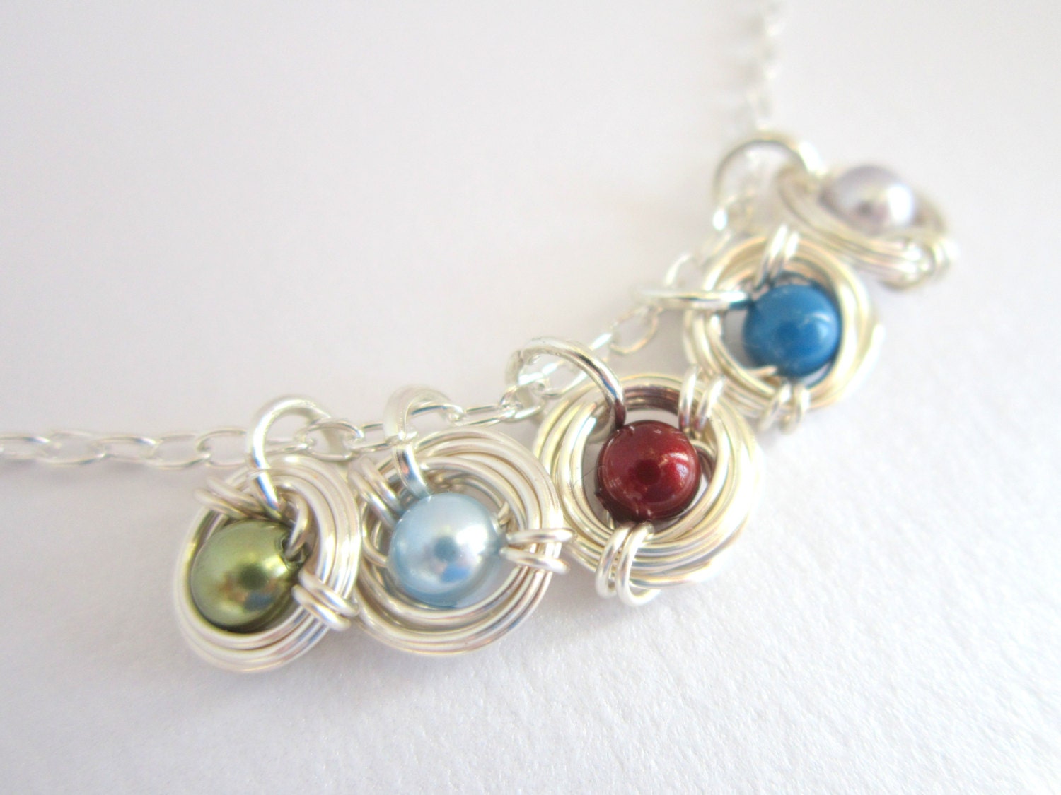 Bird's Nest Necklace, Birthstone Family Necklace, 4-6 Pearls