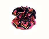 Jewelry Drawstring Pouch / Travel Jewelry Organizer / Cosmetic Bag / Orange Black & Pink / Lined in Black