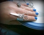 NEW scissor rhinestone ring silver plated adjustable sizes 5 6 7 8 9 10 11 12