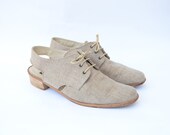 Vintage sand canvas LUMBERJACK sling back heeled women 90s shoes / neutral spring summer / open shoes