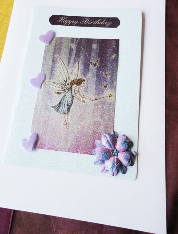 Butterfly Fairy Card, Purple Glitter Sparkle Fantasy Magic