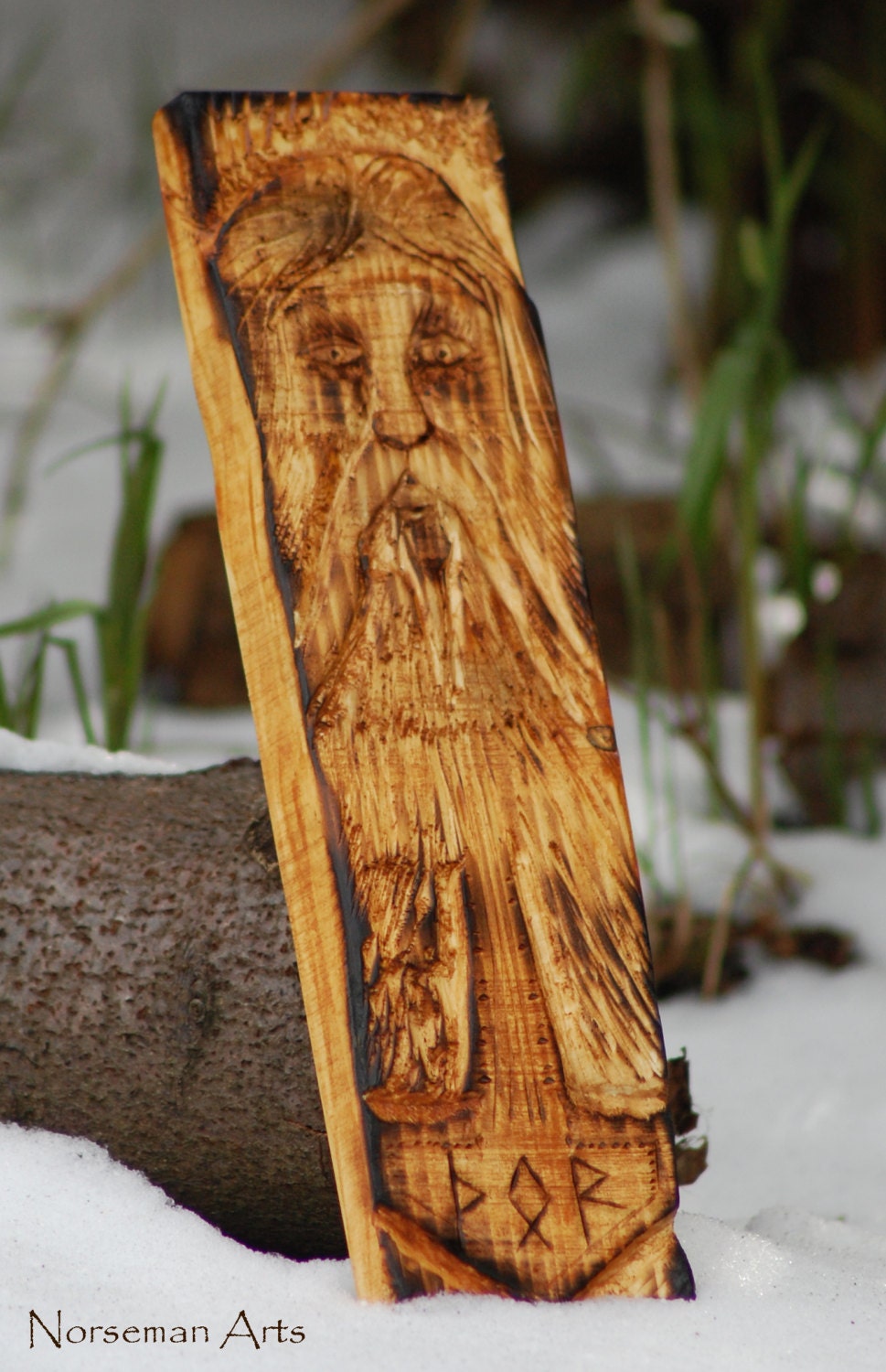 THOR Norse God wood carving.