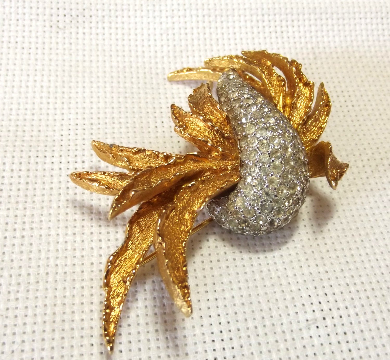 Vintage Jewelry, JOMAZ Brooch, Rhinestone, Dark Brass Color, Abstract, Designer Joseph Mazer,