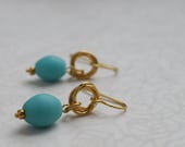 Tiffany Blue Beaded Earrings with Gold Chainmaille