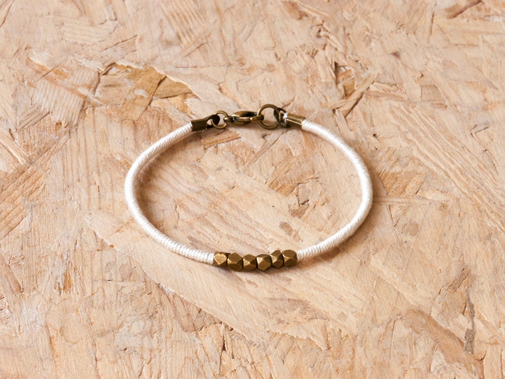 While cotton bracelet with Faceted brass beads friendship bracelet