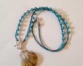 Sunrise shell & turquoise woven necklace