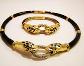 Vintage Donald Stannard Black Modern Leopard Collar and Bracelet Set