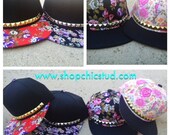 Studded Hat Snapback - Floral Print - Gold OR Silver OR Black Studs
